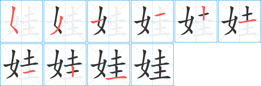 娃字的筆順?lè)植窖菔?></p>
<script src=