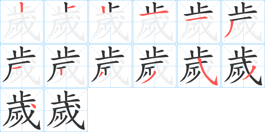 歲字的筆順?lè)植窖菔?></p>
<script src=