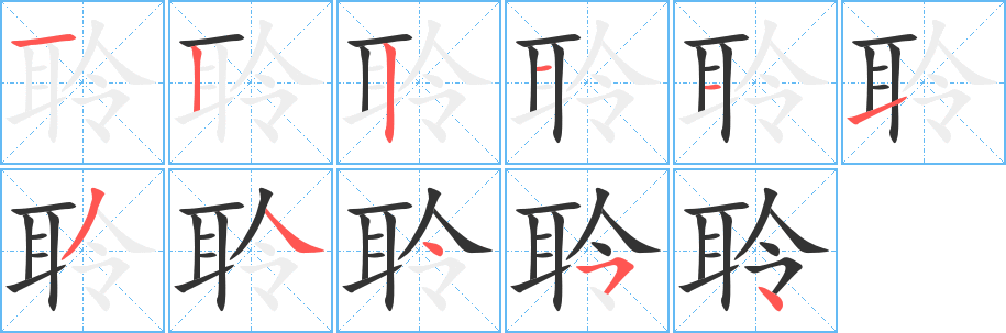 聆字的筆順?lè)植窖菔?></p>
<script src=
