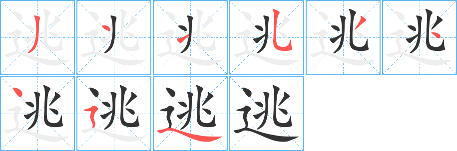 逃字的筆順?lè)植窖菔?></p>
<script src=