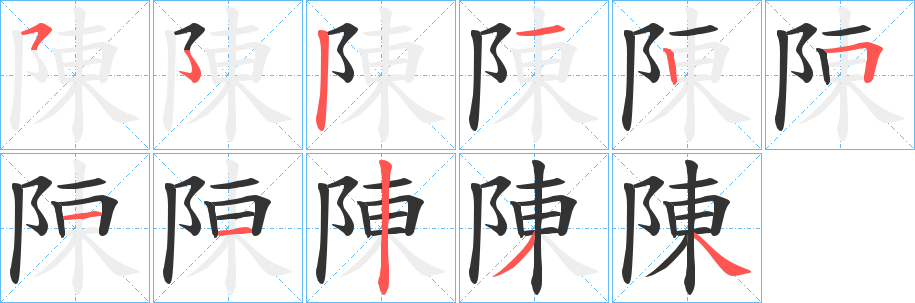 陳字的筆順?lè)植窖菔?></p>
<script src=